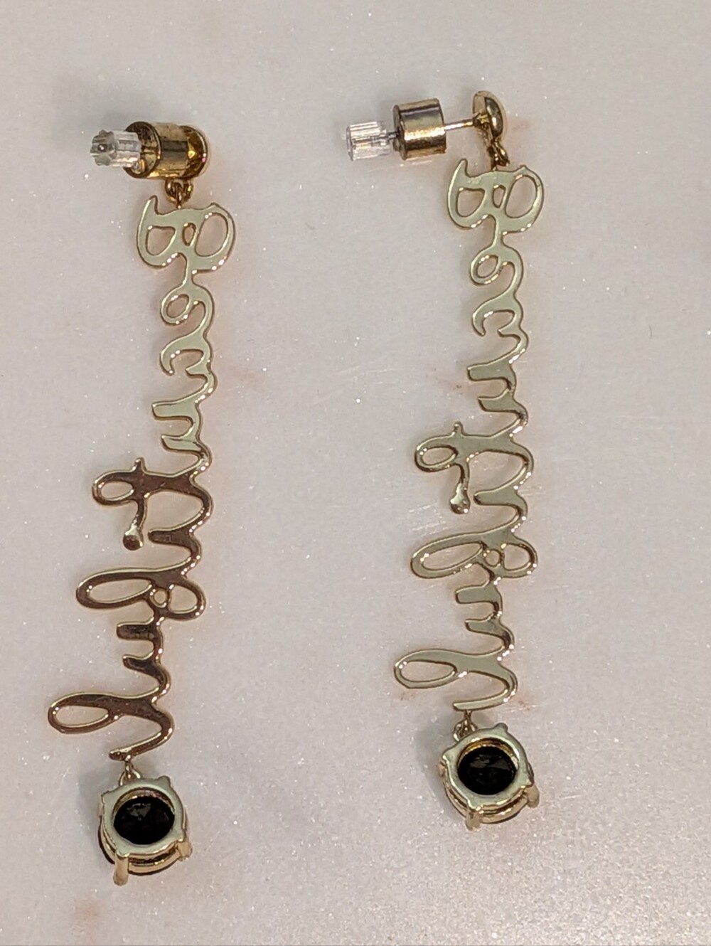 BCBGeneration Beautiful Cursive Script Gold Dangle Earrings - Picture 3 of 5